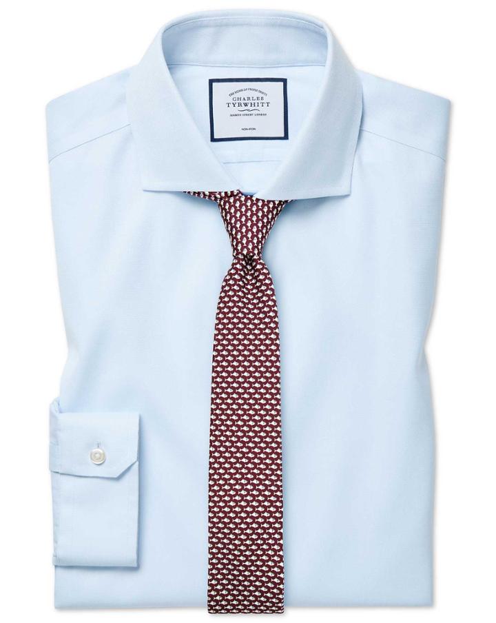  Super Slim Fit Cutaway Collar Non-iron Cotton Stretch Oxford Light Blue Dress Shirt Single Cuff Size 14/33 By Charles Tyrwhitt