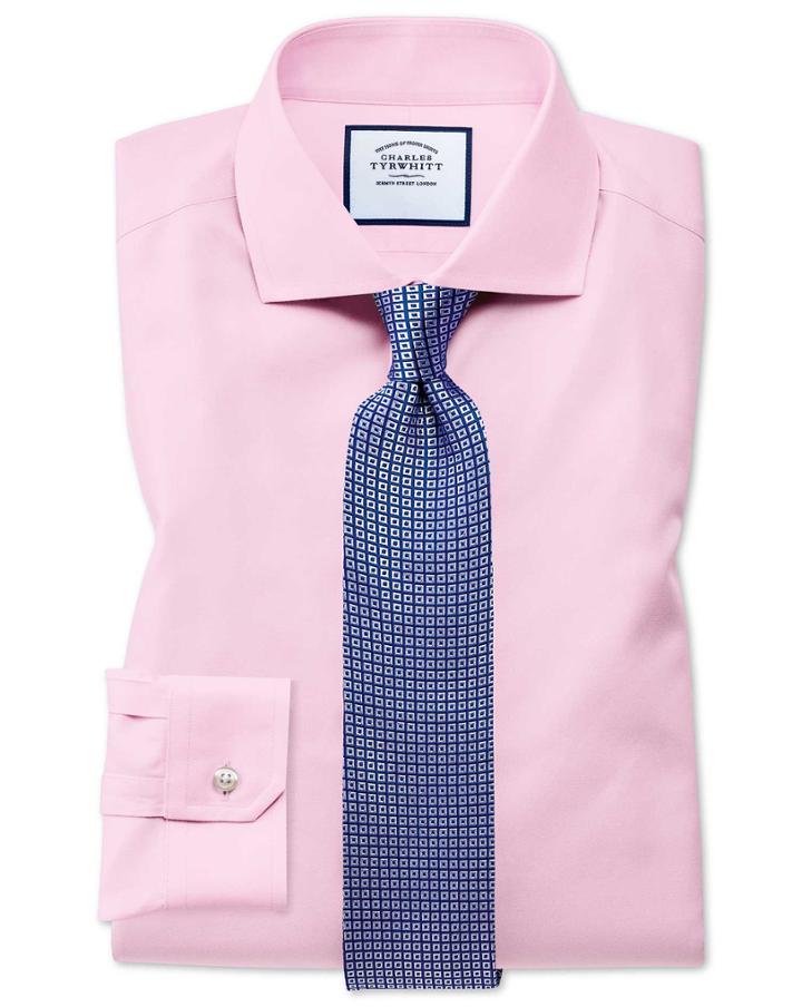  Super Slim Fit Pink Non-iron Twill Cotton Dress Shirt French Cuff Size 14/33 By Charles Tyrwhitt