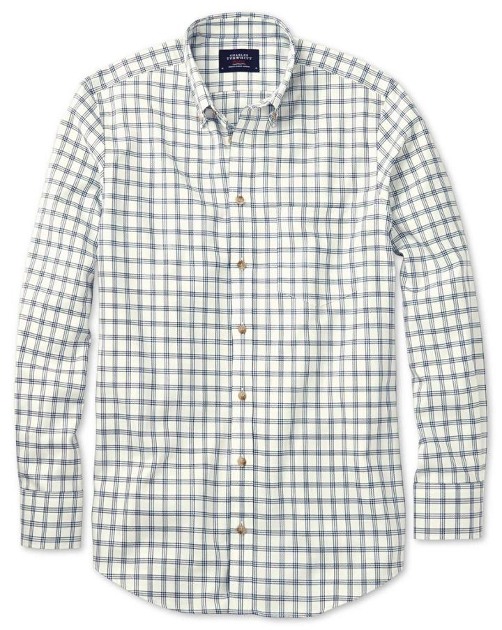 Charles Tyrwhitt Charles Tyrwhitt Slim Fit Non-iron Windowpane Check White And Navy Cotton Dress Shirt Size Xs