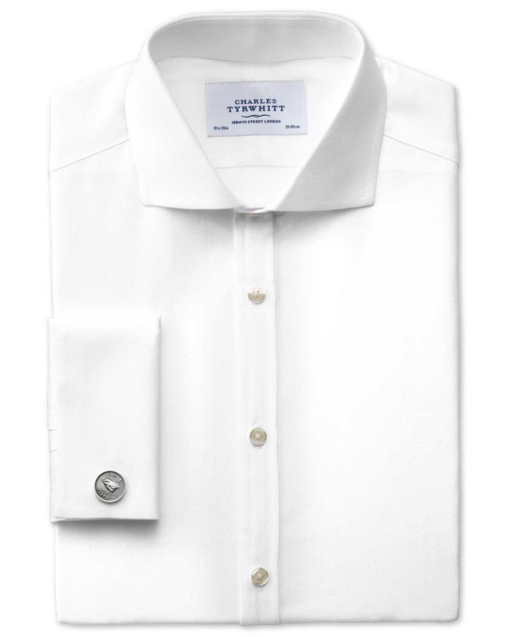 Charles Tyrwhitt Charles Tyrwhitt Extra Slim Fit Spread Collar Egyptian Cotton Cavalry Twill White Dress Shirt Size 14.5/32