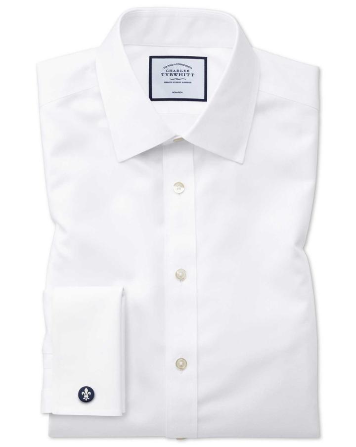 Classic Fit Non-iron Twill White Cotton Dress Shirt French Cuff Size 15/33 By Charles Tyrwhitt