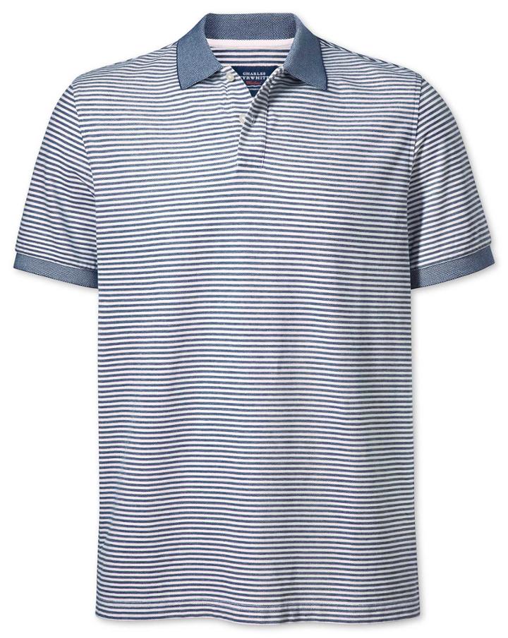 Charles Tyrwhitt Navy And White Stripe Oxford Cotton Polo Size Xs By Charles Tyrwhitt