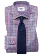 Charles Tyrwhitt Classic Fit Non-iron Prince Of Wales Berry And Navy Blue Cotton Dress Casual Shirt French Cuff Size 15.5/33 By Charles Tyrwhitt