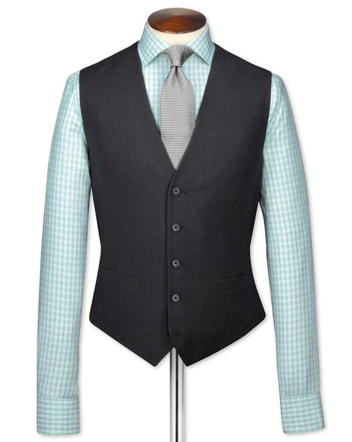 Charles Tyrwhitt Charles Tyrwhitt Charcoal Twill Business Suit Wool Waistcoat Size W36