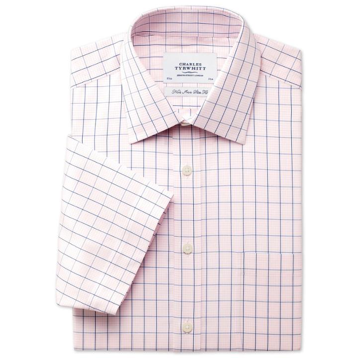 Charles Tyrwhitt Charles Tyrwhitt Pink Kensington Check Non-iron Short Sleeve Slim Fit Shirt (14h)