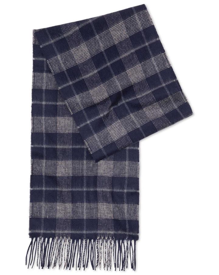  Navy Check Cashmere Scarf By Charles Tyrwhitt