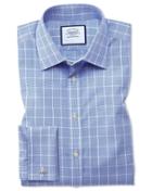 Charles Tyrwhitt Classic Fit Non-iron Prince Of Wales Mid Blue Cotton Dress Shirt French Cuff Size 15/33 By Charles Tyrwhitt