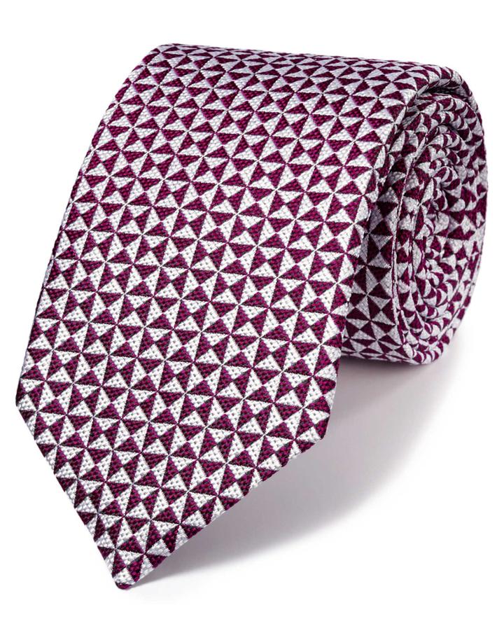 Charles Tyrwhitt Charles Tyrwhitt Magenta Silk Luxury English End-on-end Geometric Tie