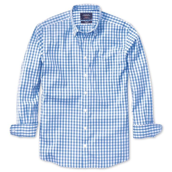 Charles Tyrwhitt Charles Tyrwhitt Sky Gingham Non-iron Extra Slim Fit Shirt (l)