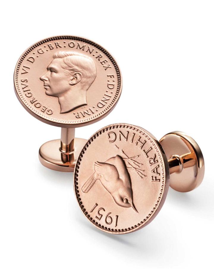 Charles Tyrwhitt Charles Tyrwhitt Rose Gold Wren Farthing Cufflinks
