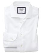 Charles Tyrwhitt Slim Fit Semi-spread Collar Business Casual Non-iron Modern Textures White Cotton Dress Shirt Single Cuff Size 15/33 By Charles Tyrwhitt