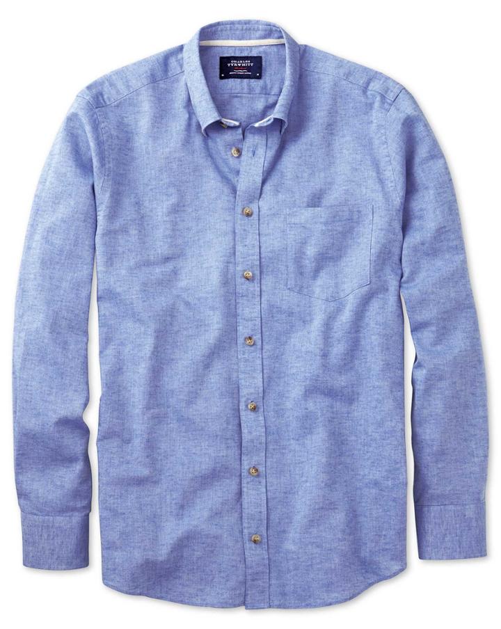 Charles Tyrwhitt Charles Tyrwhitt Slim Fit Mid Blue Cotton Dress Shirt Size Large