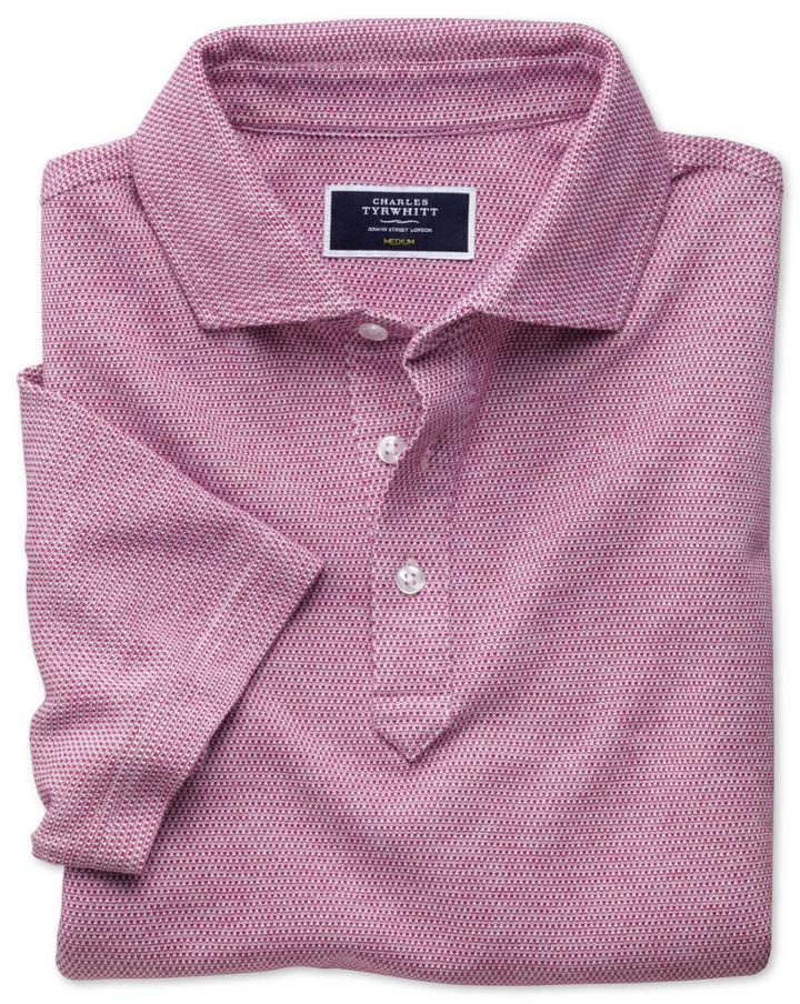 Charles Tyrwhitt Wine And White Birdseye Cotton Polo Size Large By Charles Tyrwhitt