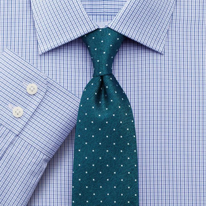 Charles Tyrwhitt Slim Fit Micro Gingham Sky Blue Egyptian Cotton Dress Casual Shirt Single Cuff Size 16.5/33 By Charles Tyrwhitt