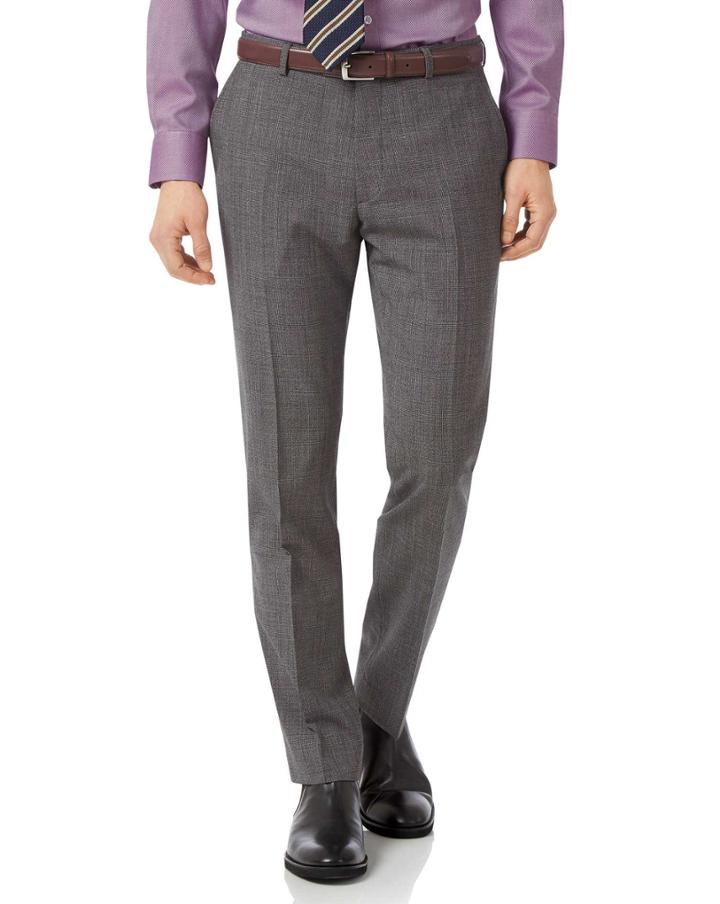  Grey Slim Fit Jaspe Check Business Suit Wool Pants Size W30 L38 By Charles Tyrwhitt