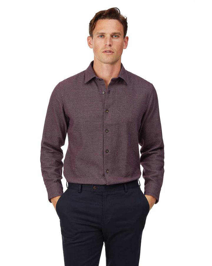  Slim Fit Berry Semi Winter Flannel Plain Cotton Casual Shirt Single Cuff Size Large By Charles Tyrwhitt
