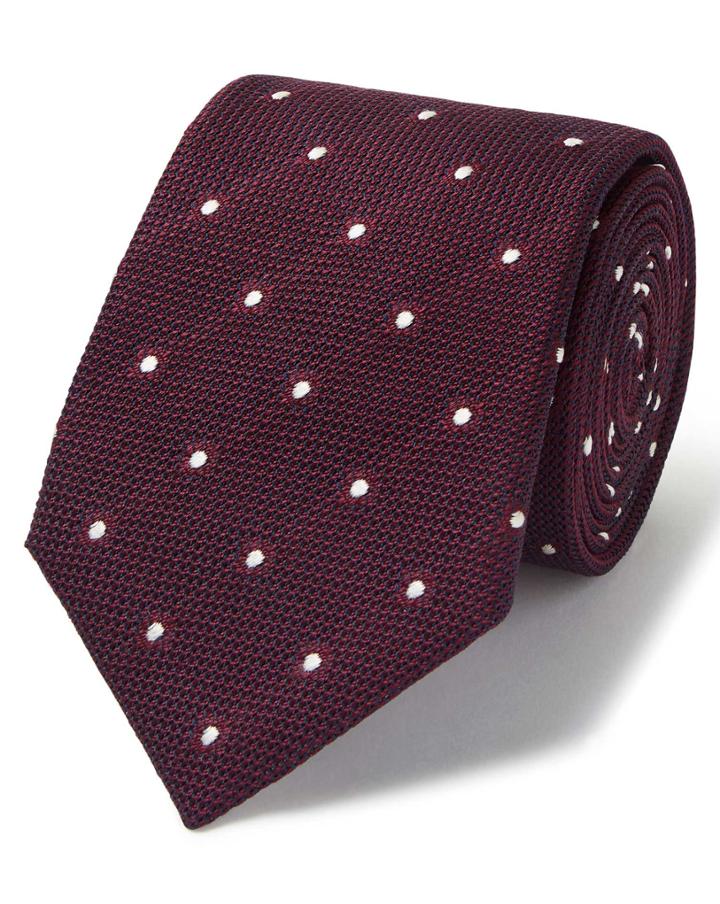  Burgundy Jacquard Grenadine Spot Italian Luxury Silk Tie By Charles Tyrwhitt