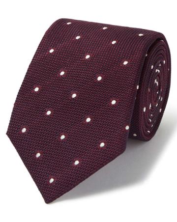  Burgundy Jacquard Grenadine Spot Italian Luxury Silk Tie By Charles Tyrwhitt