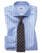 Charles Tyrwhitt Extra Slim Fit Spread Collar Non-iron Bengal Wide Stripe Sky Blue And White Cotton Dress Casual Shirt French Cuff Size 14.5/32 By Charles Tyrwhitt