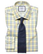  Classic Fit Non-iron Prince Of Wales Yellow Cotton Dress Shirt French Cuff Size 15.5/33 By Charles Tyrwhitt