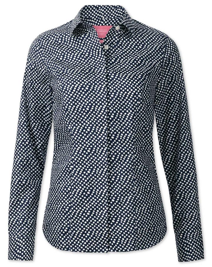 Charles Tyrwhitt Charles Tyrwhitt Women's Semi-fitted Non-iron Navy And White Random Spot Cotton Shirt Size 6