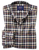 Charles Tyrwhitt Extra Slim Fit Button-down Non-iron Twill Brown Multi Check Cotton Casual Shirt Single Cuff Size Medium By Charles Tyrwhitt