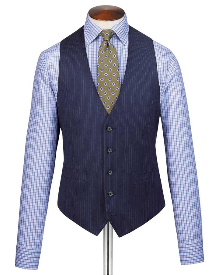  Blue Adjustable Fit Twill Stripe Business Suit Wool Vest Size W42 By Charles Tyrwhitt