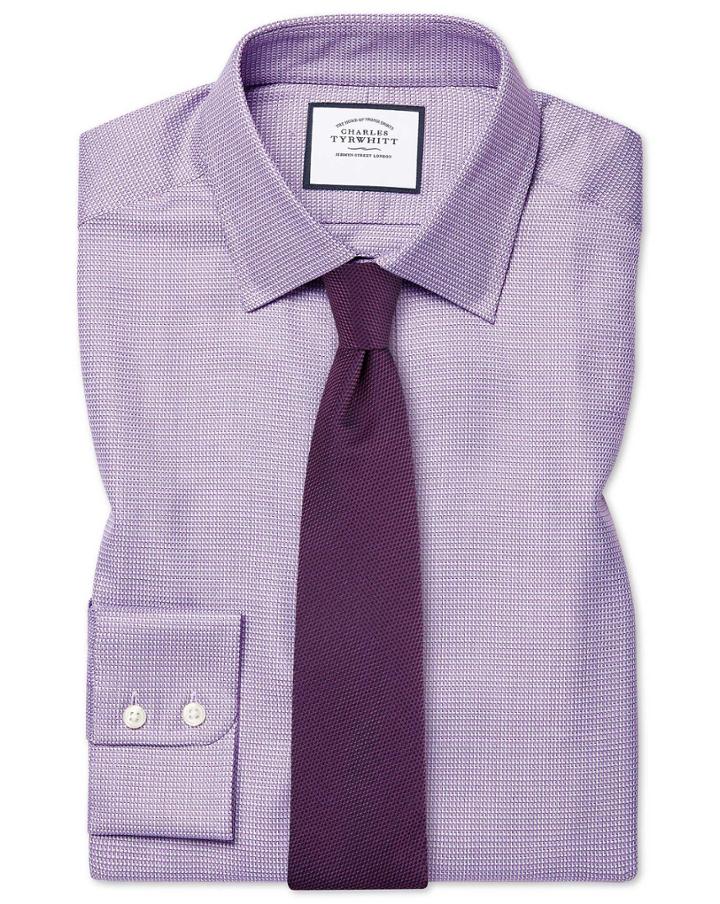  Slim Fit Egyptian Cotton Chevron Purple Dress Shirt Single Cuff Size 14.5/33 By Charles Tyrwhitt
