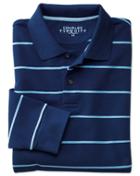 Charles Tyrwhitt Blue And Sky Stripe Pique Long Sleeve Cotton Polo Size Large By Charles Tyrwhitt
