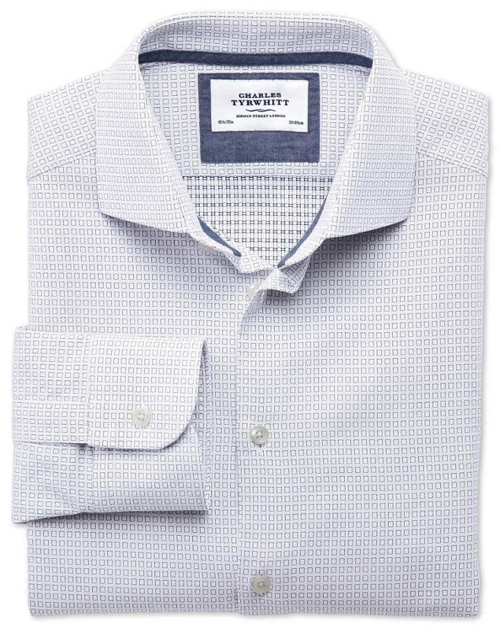 Charles Tyrwhitt Charles Tyrwhitt Classic Fit Semi-spread Collar Business Casual Square Dobby White And Navy Blue Egyptian Cotton Dress Shirt Size 15/33
