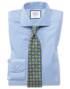  Extra Slim Fit Non-iron Sky Blue Herringbone Cotton Dress Shirt Single Cuff Size 14.5/32 By Charles Tyrwhitt