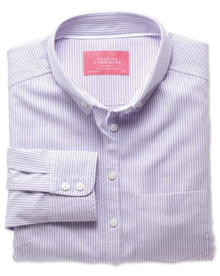 Charles Tyrwhitt Charles Tyrwhitt Women's Semi-fitted Cotton Oxford Striped Lilac Shirt