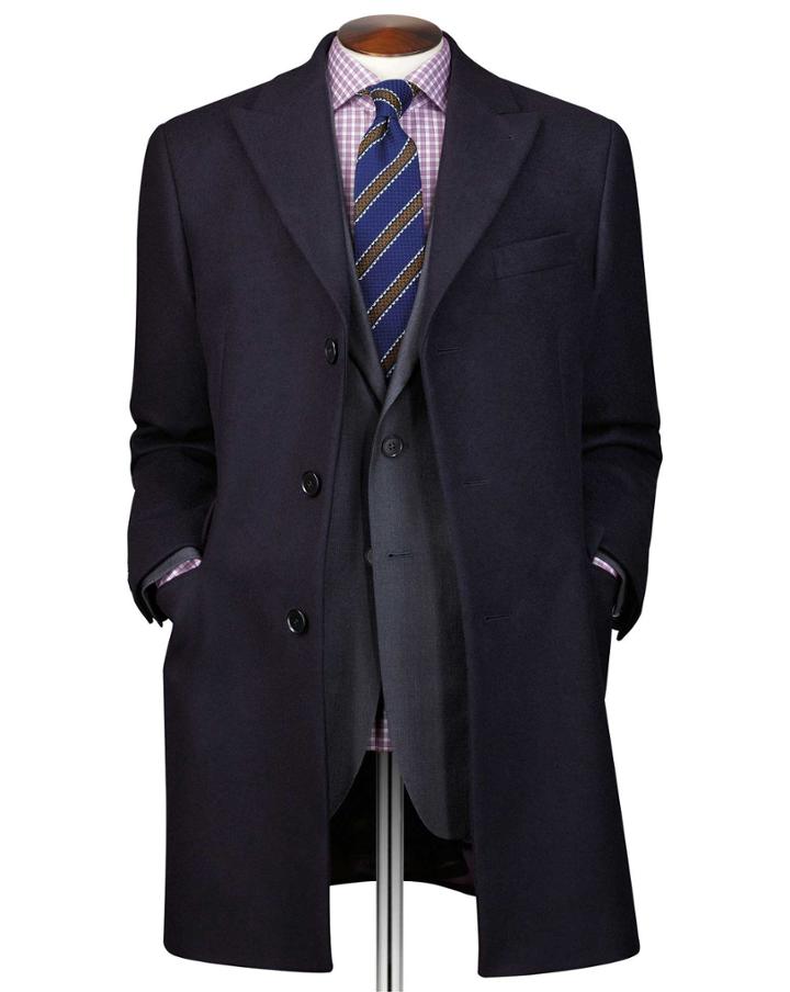  Navy Wool And Cashmere Epsom Overwool/cashmere Coat Size 36 By Charles Tyrwhitt