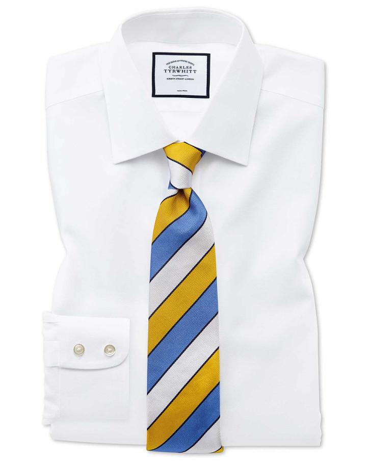  Extra Slim Fit Non-iron White Royal Panama Cotton Dress Shirt French Cuff Size 14.5/32 By Charles Tyrwhitt