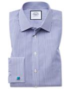 Charles Tyrwhitt Classic Fit Non-iron Bengal Stripe Navy Cotton Dress Shirt French Cuff Size 15/33 By Charles Tyrwhitt