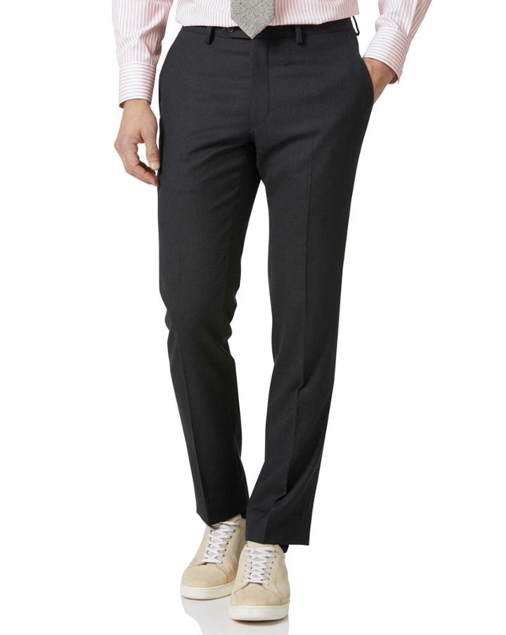  Charcoal Slim Fit Birdseye Travel Suit Wool Pants Size W30 L38 By Charles Tyrwhitt