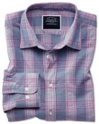 Charles Tyrwhitt Slim Fit Cotton Linen Blue And Purple Check Casual Shirt Single Cuff Size Large By Charles Tyrwhitt