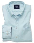  Slim Fit Light Green Plain Button-down Washed Oxford Cotton Casual Shirt Single Cuff Size Large By Charles Tyrwhitt
