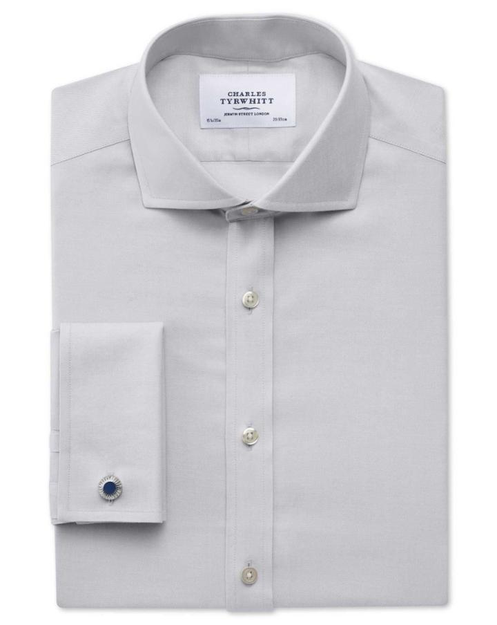 Charles Tyrwhitt Charles Tyrwhitt Extra Slim Fit Spread Collar Non-iron Twill Grey Cotton Dress Shirt Size 14.5/32