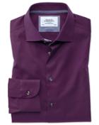 Charles Tyrwhitt Classic Fit Semi-spread Collar Business Casual Non-iron Modern Textures Dark Purple Cotton Dress Shirt Single Cuff Size 15.5/34 By Charles Tyrwhitt