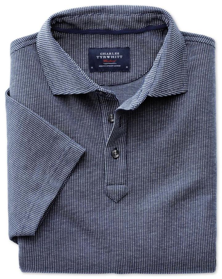 Charles Tyrwhitt Blue And White Birdseye Cotton Polo Size Large By Charles Tyrwhitt