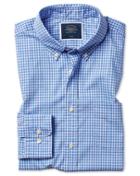  Extra Slim Fit Sky Check Gingham Soft Washed Non-iron Stretch Poplin Cotton Casual Shirt Single Cuff Size Large By Charles Tyrwhitt