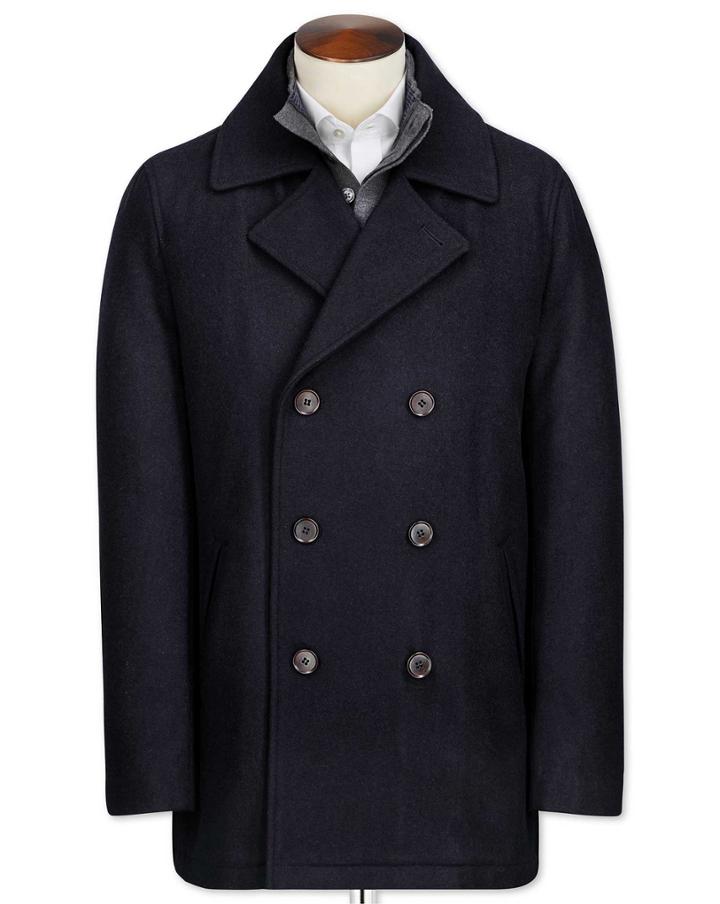 Charles Tyrwhitt Navy Wool Pea Wool Coat Size 38 By Charles Tyrwhitt