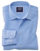 Charles Tyrwhitt Classic Fit Washed Bright Blue Honeycomb Textured Cotton Casual Shirt Single Cuff Size Medium By Charles Tyrwhitt