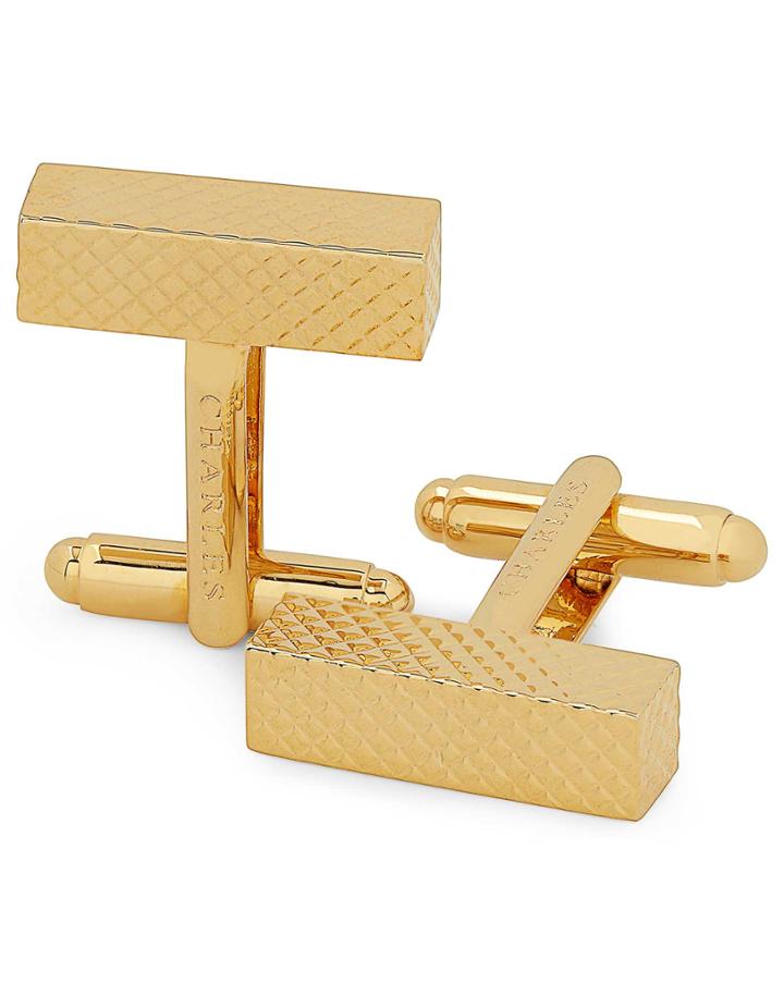  Gold Textured Oblong Bar Cufflinks By Charles Tyrwhitt