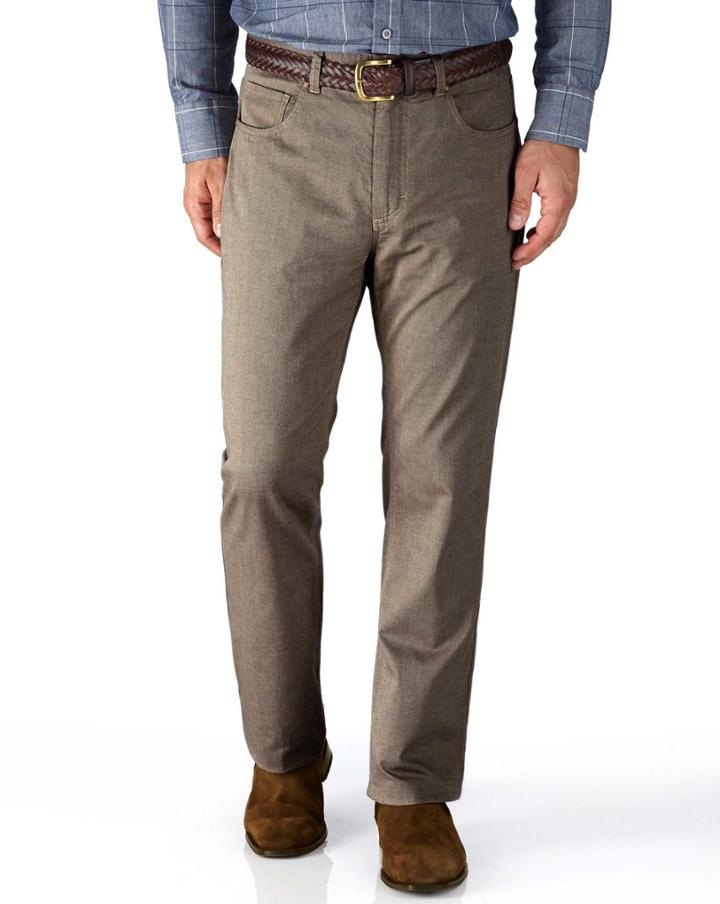 Charles Tyrwhitt Charles Tyrwhitt Stone Slim Fit 5 Pocket Textured Dobby Cotton Tailored Pants Size W42 L34
