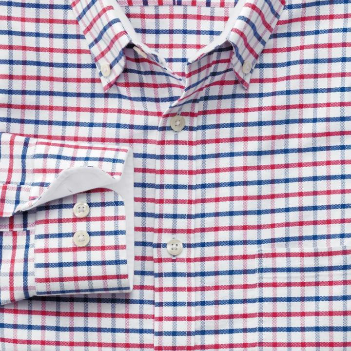 Charles Tyrwhitt Charles Tyrwhitt Classic Fit Blue And Pink Tattersall Washed Oxford Cotton Dress Shirt Size Small