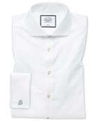  Slim Fit White Non-iron Twill Spread Collar Cotton Dress Shirt Single Cuff Size 14.5/32 By Charles Tyrwhitt