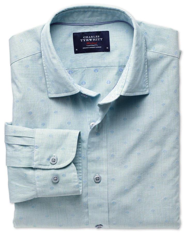 Charles Tyrwhitt Charles Tyrwhitt Classic Fit Green And Blue Spot Poplin Shirt
