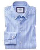 Charles Tyrwhitt Extra Slim Fit Button-down Business Casual Non-iron Sky Blue And White Stripe Cotton Dress Shirt Single Cuff Size 14.5/32 By Charles Tyrwhitt